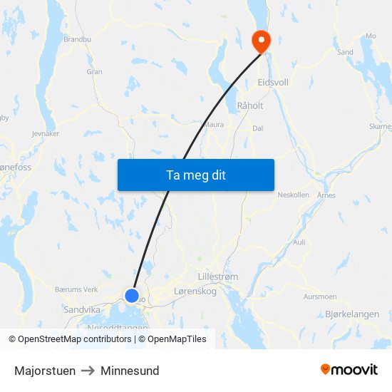 Majorstuen to Minnesund map