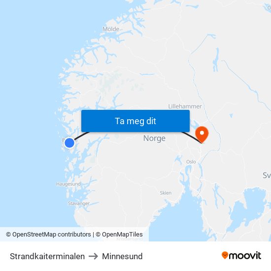 Strandkaiterminalen to Minnesund map