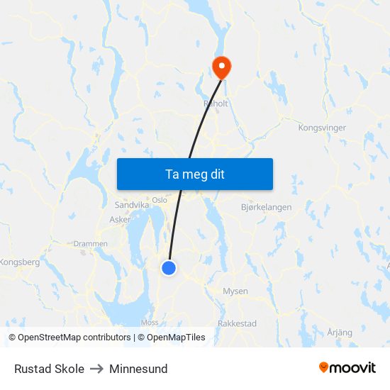 Rustad Skole to Minnesund map