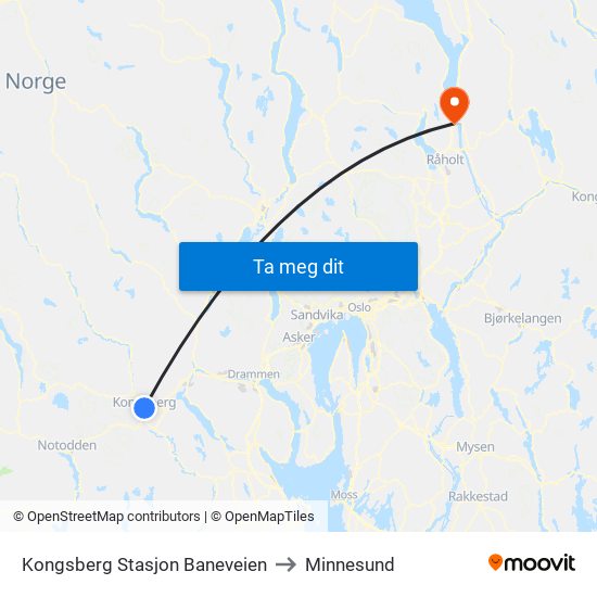 Kongsberg Stasjon Baneveien to Minnesund map