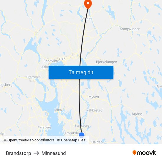 Brandstorp to Minnesund map