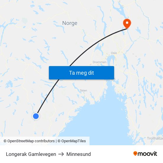 Longerak Gamlevegen to Minnesund map