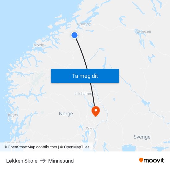 Løkken Skole to Minnesund map