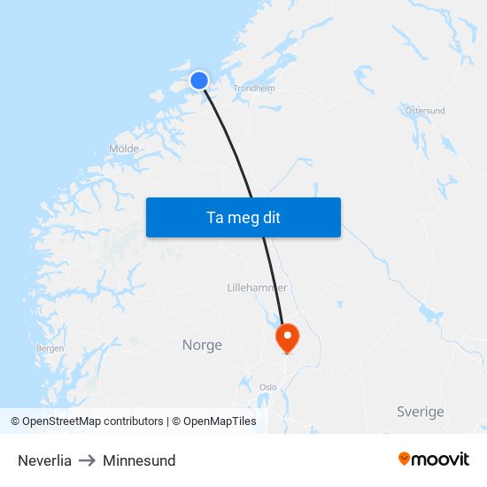 Neverlia to Minnesund map