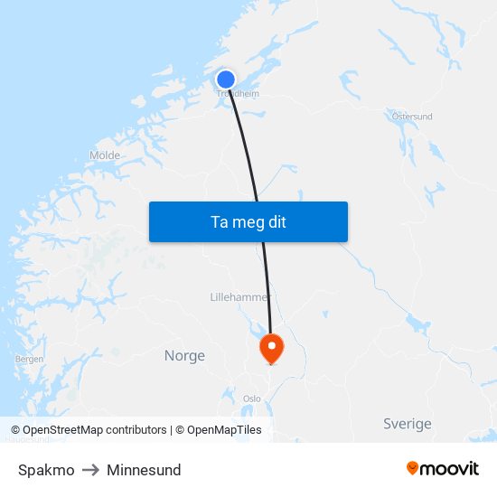 Spakmo to Minnesund map