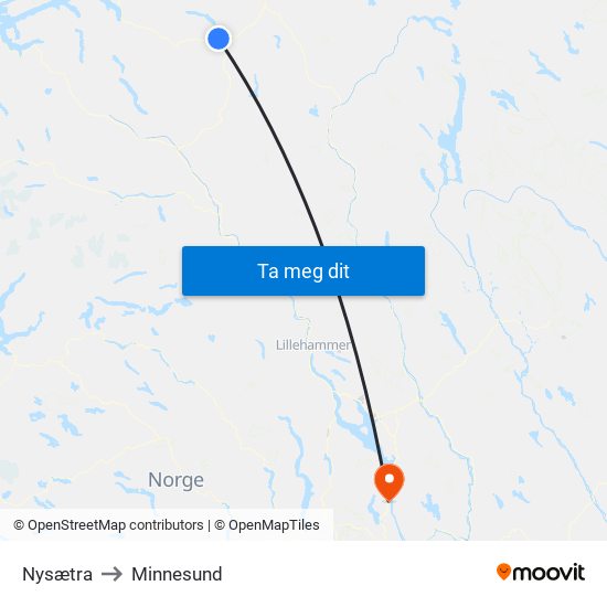 Nysætra to Minnesund map