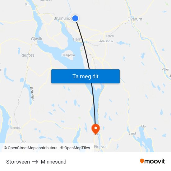 Storsveen to Minnesund map