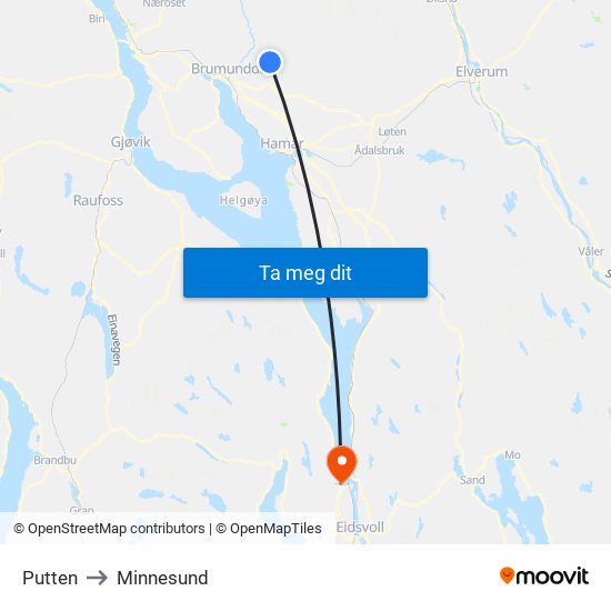 Putten to Minnesund map