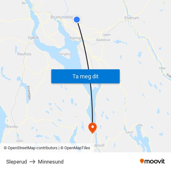 Sleperud to Minnesund map