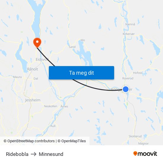 Ridebobla to Minnesund map
