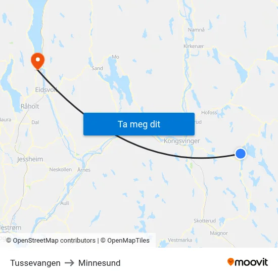 Tussevangen to Minnesund map