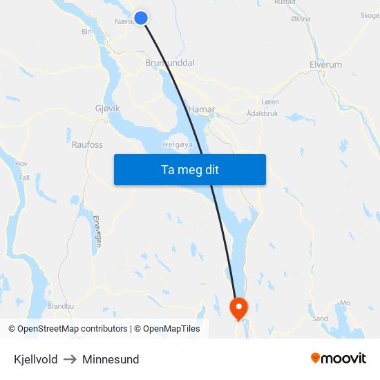 Kjellvold to Minnesund map