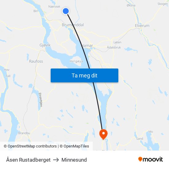 Åsen Rustadberget to Minnesund map