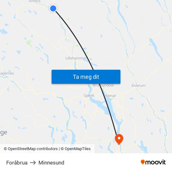 Foråbrua to Minnesund map