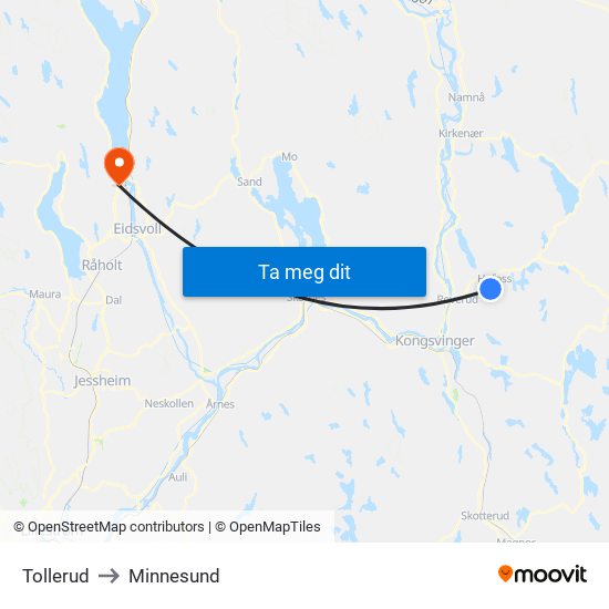 Tollerud to Minnesund map