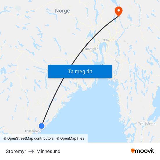 Storemyr to Minnesund map
