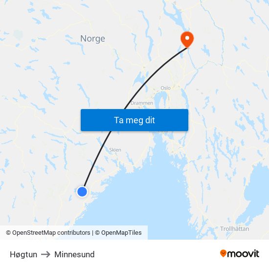 Høgtun to Minnesund map