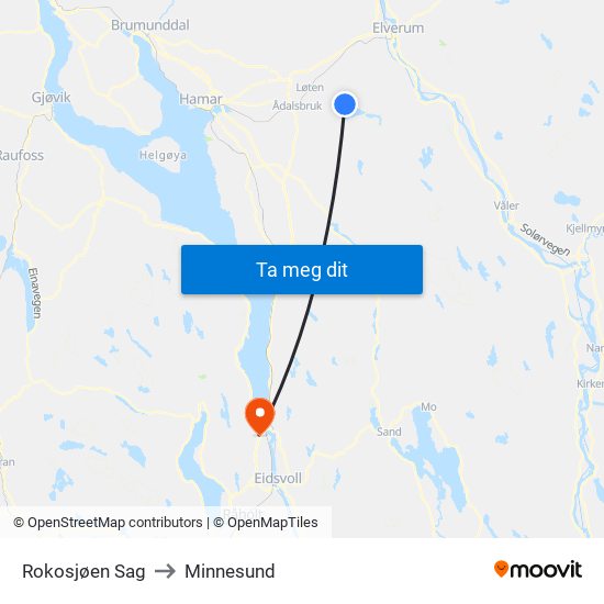 Rokosjøen Sag to Minnesund map
