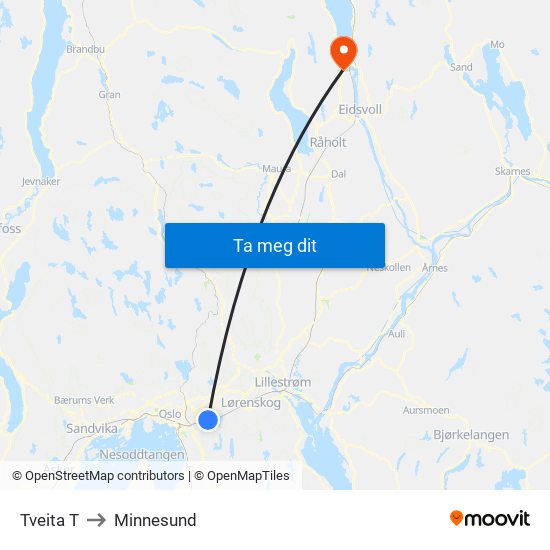Tveita T to Minnesund map