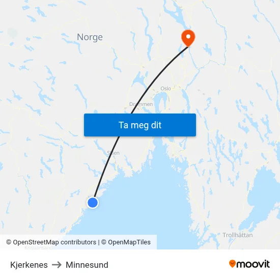 Kjerkenes to Minnesund map