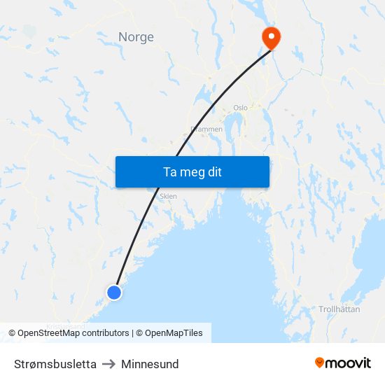Strømsbusletta to Minnesund map