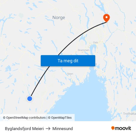 Byglandsfjord Meieri to Minnesund map