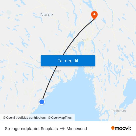 Strengereidplatået Snuplass to Minnesund map