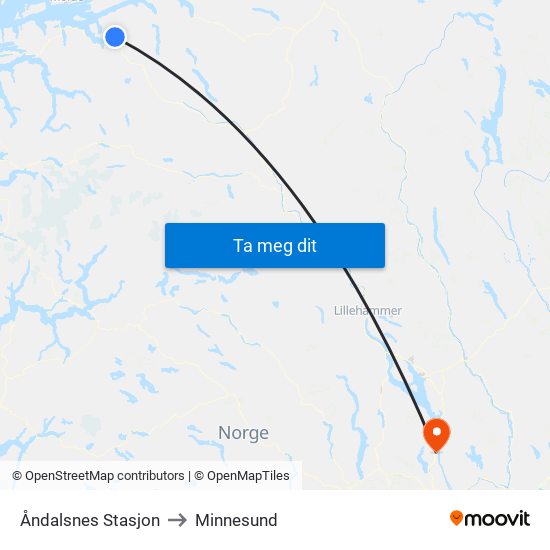 Åndalsnes Stasjon to Minnesund map