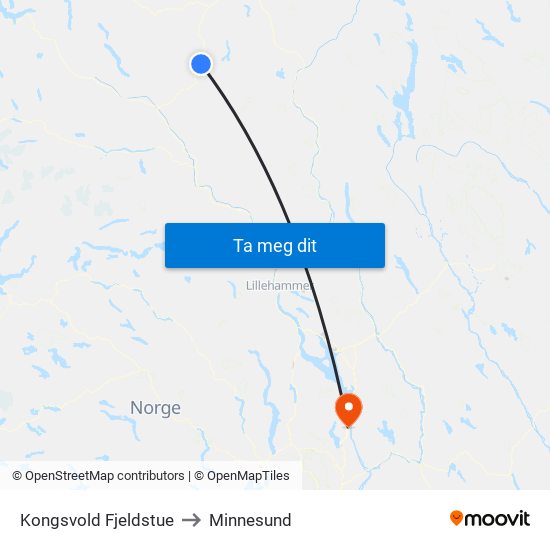 Kongsvold Fjeldstue to Minnesund map