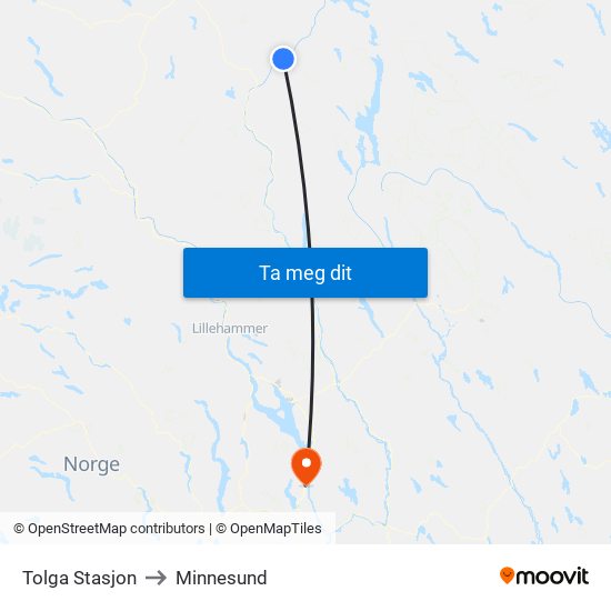 Tolga Stasjon to Minnesund map