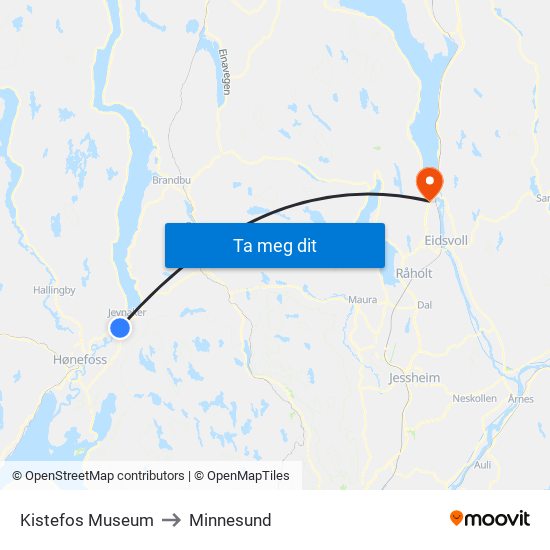 Kistefos Museum to Minnesund map