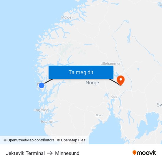 Jektevik Terminal to Minnesund map