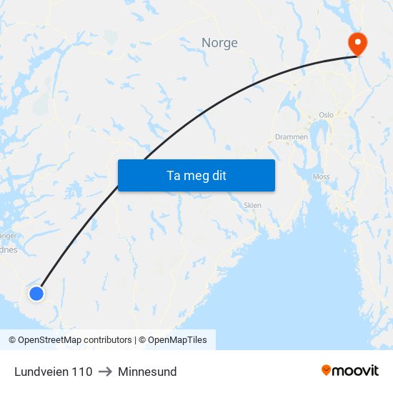 Lundveien 110 to Minnesund map