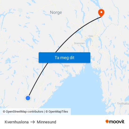 Kvernhuslona to Minnesund map