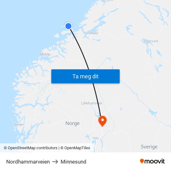 Nordhammarveien to Minnesund map