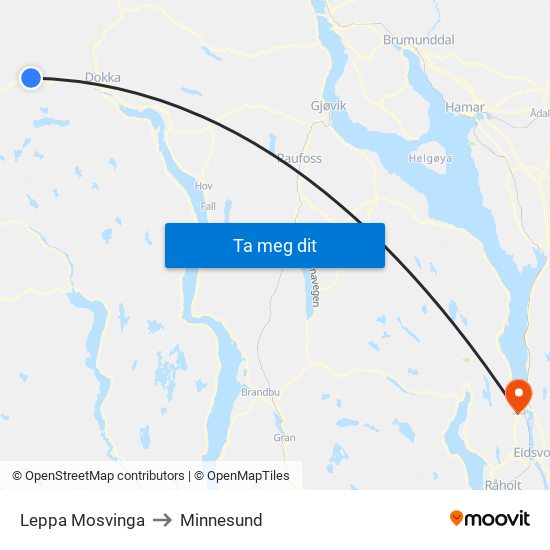 Leppa Mosvinga to Minnesund map