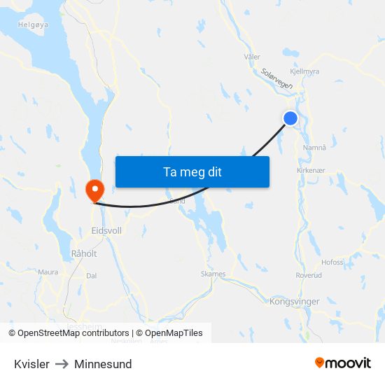 Kvisler to Minnesund map