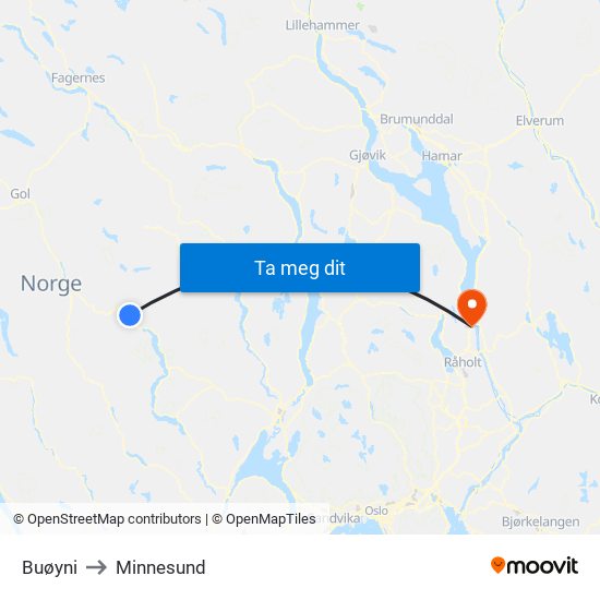 Buøyni to Minnesund map