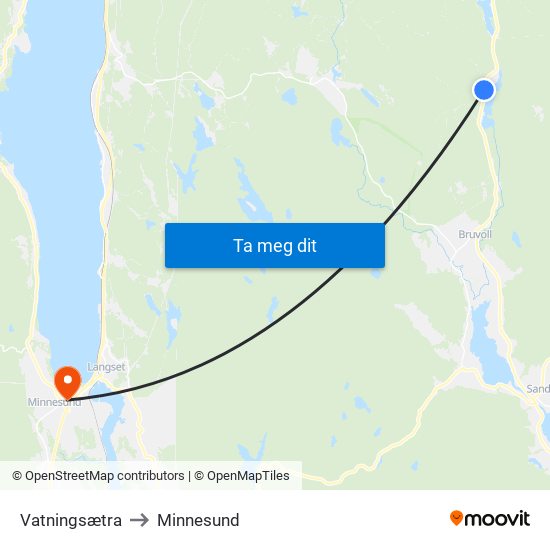 Vatningsætra to Minnesund map