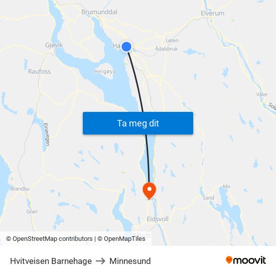 Hvitveisen Barnehage to Minnesund map