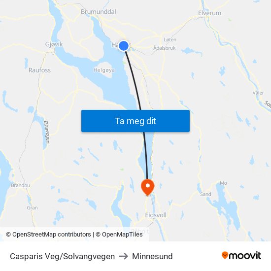 Casparis Veg/Solvangvegen to Minnesund map