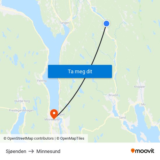 Sjøenden to Minnesund map