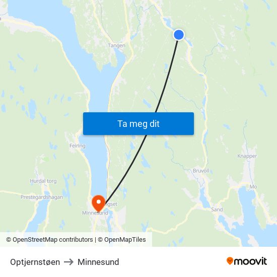 Optjernstøen to Minnesund map