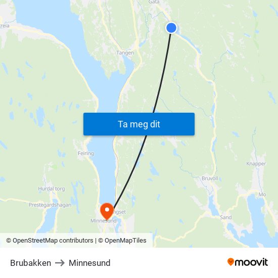 Brubakken to Minnesund map