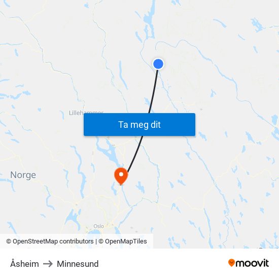 Åsheim to Minnesund map