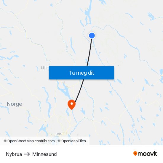 Nybrua to Minnesund map