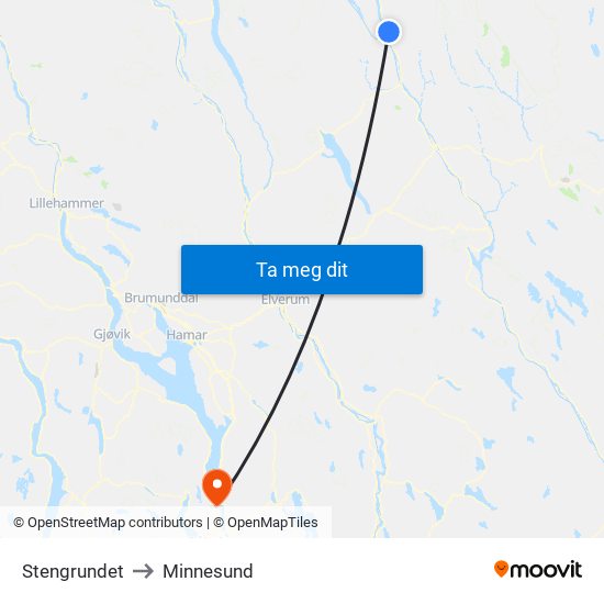 Stengrundet to Minnesund map