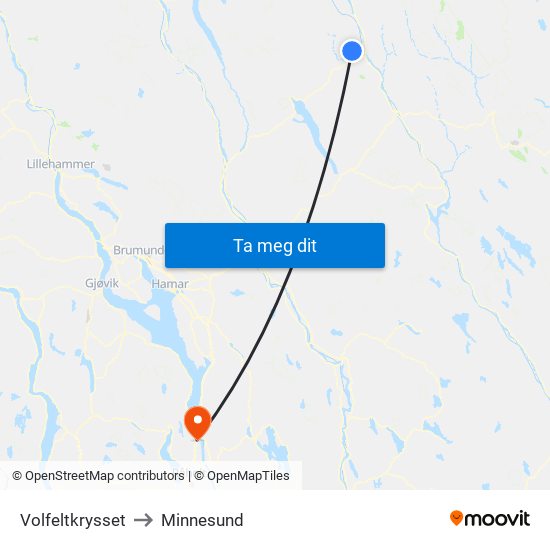 Volfeltkrysset to Minnesund map