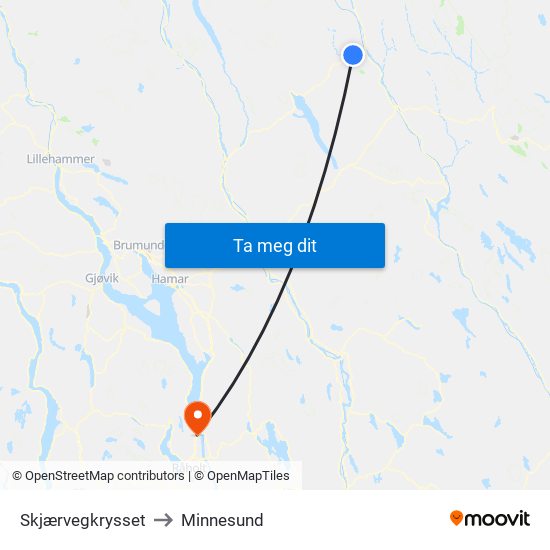 Skjærvegkrysset to Minnesund map