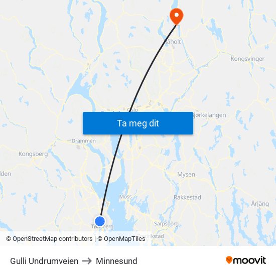 Gulli Undrumveien to Minnesund map